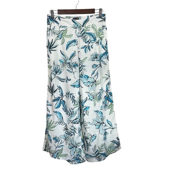 Tahari 100% Linen Crop Wide Leg High Rise Pant Tropical Size Small - Picture 1 of 5